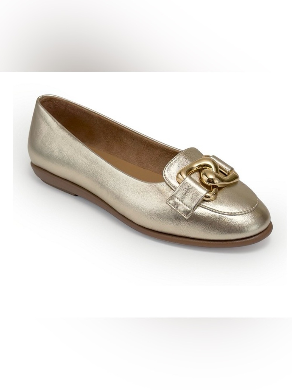 AEROSOLES Metallic Gold Leather Chain-Accent flats